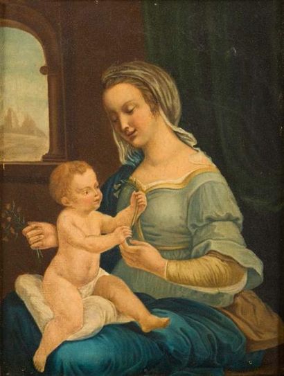 † Ecole italienne du XIXème siècle Vierge à l'enfant
Huile sur toile.
32,5 x 25 ...