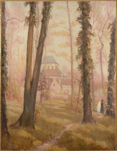 Emile BERNARD (1868-1941) Paysage avec communauté, 1911.
Huile sur toile.
Signée...