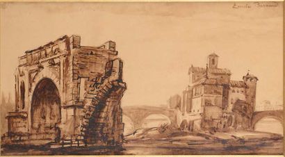 Emile BERNARD (1868-1941) Paysage d'Italie, Rome, 1922.
Arche de l'île Tiberina sur...