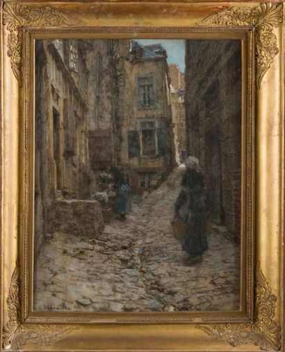 † Léon LHERMITTE (1844-1925) Saint Malo animé
Fusain et pastel sur papier.
Signé...