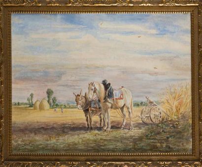 Jules Jacques VEYRASSAT (1828-1893) Paysages aux meules
Gouache et aquarelle sur...