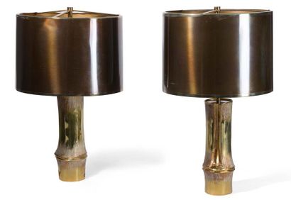 MAISON CHARLES Bambou
Paire de lampes en bronze et métal doré.
Signé.
H: 62 cm, D:...