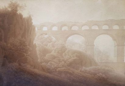 Auguste de FORBIN (1777-1841) Le pont du Gard
Graphite, plume et encre brune, lavis...