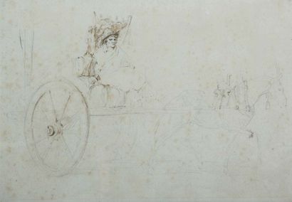 Carle VERNET (1758-1836) Un homme sur un chariot
Graphite, plume et encre brune,...