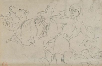 Eugène DELACROIX (1798-1863) Feuille d'études, avec homme casqué et cheval
Pierre...