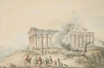 Claude Louis CHATELET (1753-1795) Le temple de Ségeste
Pierre noire, plume et encre...