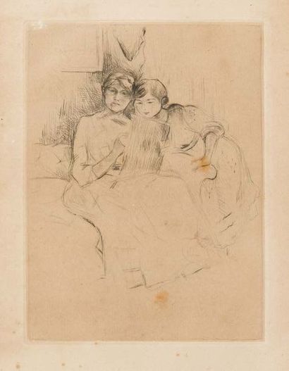 Berthe MORISOT (1841-1895) Berthe Morisot dessinant, avec sa fille-1889
Pointe sèche
19x14... Gazette Drouot