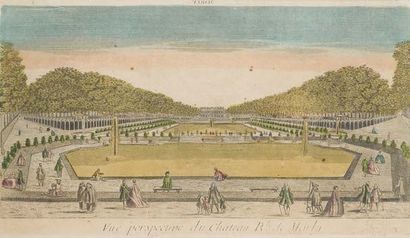 null Paire de gravures polychrome (tâches)
Château de Marly et château de Versailles
27...