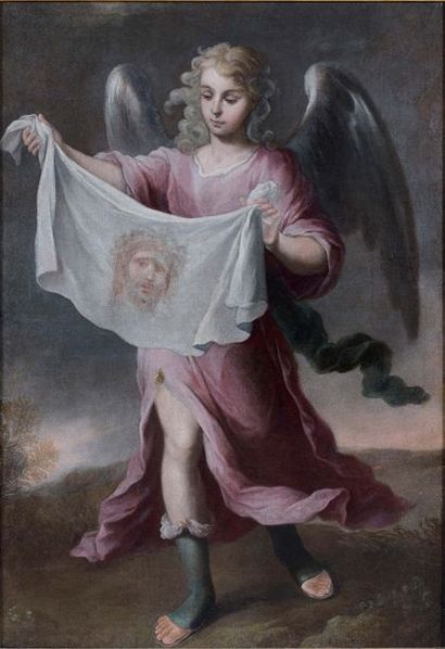 Pedro NUNEZ DE VILLAVICENCIO (1640 - 1699) Ange portant le voile avec la sainte face...