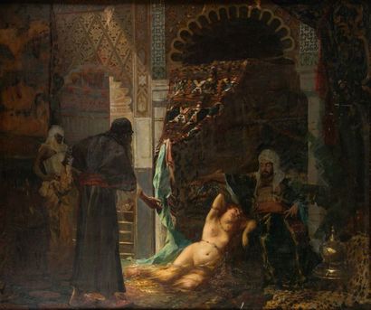 Jean ULYSSE-ROI (XIX-XXème siècle) Scène de harem
Huile sur toile (restaurations).
Signé...