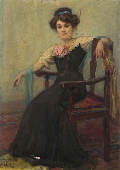 Robert SALLES (1871-1929) Portrait
Huile sur toile.
Signé et daté «1909» et dédicacé...