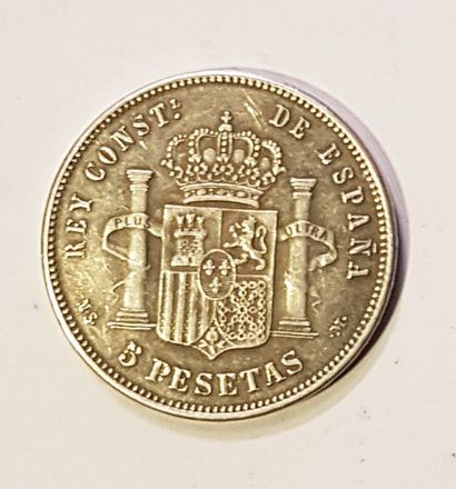 null Ensemble comprenant: 5 pièces de 5 pesetas Alfonso XIII - Armoirie (4-1897;...