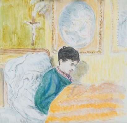 Attribué à Ernest ROUART (1874-1942) Julien dans sa chambre
Aquarelle.
19,5x20 c...