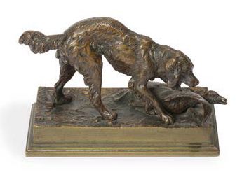 Antoine Louis BARYE (1795-1875) Epagneul au canard
Sculpture en bronze patiné.
Signé...