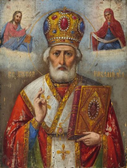 null Saint Nicolas Icône sur bois peint en polychromie. Russsie, fin XIXème, début...