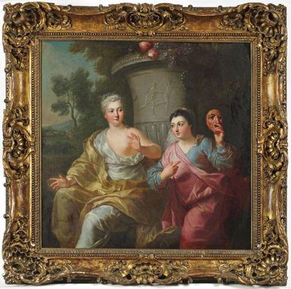ATELIER DE PIERRE DULIN (1669-1748) Vertumne et Pomone Huile sur toile, rentoilée....