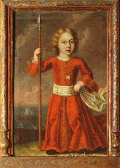 ÉCOLE FRANÇAISE DE LA FIN DU XVIIÈME SIÈCLE Portrait d'un jeune garçon portant une...