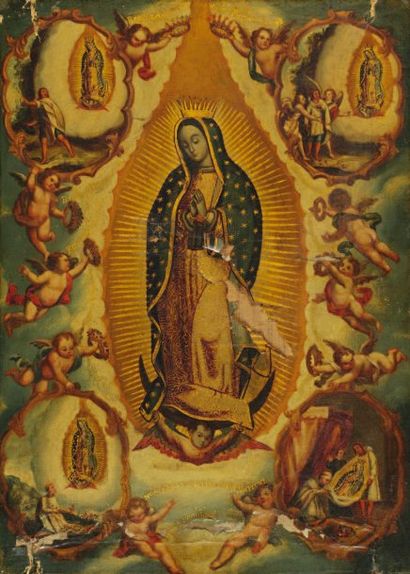 ÉCOLE FRANÇAISE XVIIIÈME SIÈCLE Vierge Guadaloupe Huile sur toile. Datée 1747 au...