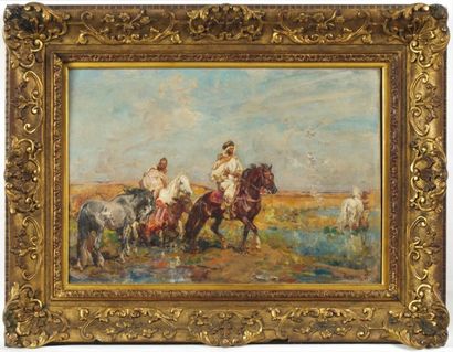HENRI ROUSSEAU (1875-1933) Deux cavaliers arabes Huile sur toile, signée en bas à...