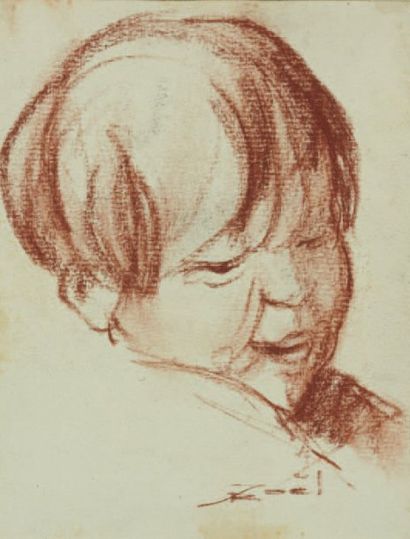 ROBERT JOEL (NÉ EN 1894) Portrait d'enfant Sanguine, signée en bas à droite. 14 x...