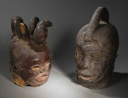 Peuple EKOÏ - Nigeria 
Ensemble de deux masques casques «Janus»
Sculptures en bois...