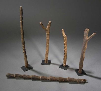 Peuple DOGON - Mali 
Ensemble de cinq échelles votives (dont une cassée) à patine...