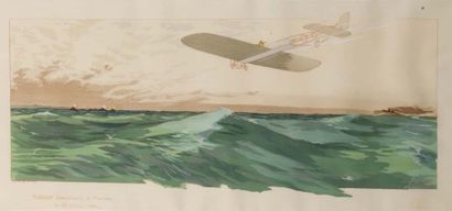 Marguerite GAMY (1883 - 1936) 
Bleriot traversanta la Manche le 25 juillet 1909
Lithographie...