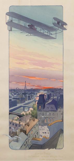 Marguerite GAMY (1883 - 1936) 
Juvisy Paris de Lambert sur biplan Wright-ariel, magnéto...