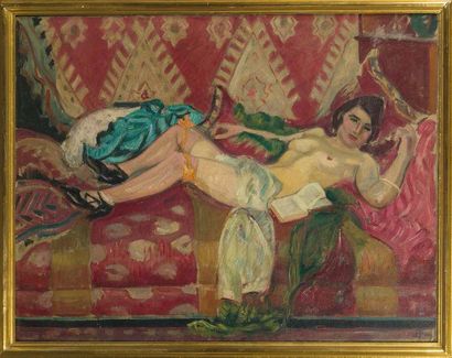 Jean PUY (1876-1960) Nu aux bas roses - Circa 1924
Huile sur toile. Signé en bas...