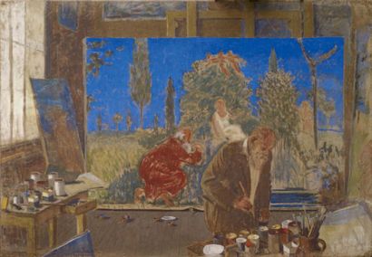 Jacques SALOMON (1885-1985) Le peintre Ker Xavier ROUSSEL dans son atelier de L'Etang-La-Ville
Peinture...