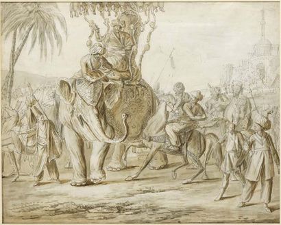 Ecole française, fin XVIII siècle Sultan sur un éléphant (recto); Bataille (verso)
Pierre...