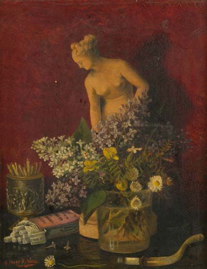 HUGO D'ALESI (1849-1906) Nature morte
Huile sur toile. Signé en bas à gauche
35x27...