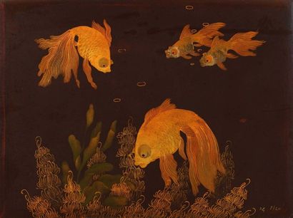 PHAM- HAU (1903-1995) Goldfish of abundance
Laque et or sur panneau.
Signé en bas...