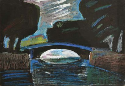Gafor MENDAGALIEV (Né en 1954) Le pont bleu
Gouache sur papier.
Signé en bas à gauche,...
