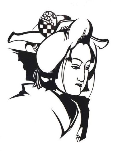 JAPON - XXème siècle Portrait
Kirigami (art du papier japonais découpé) signé et...