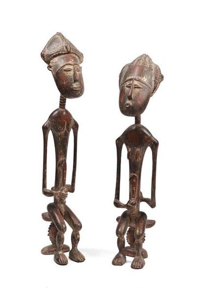 null Peuple BAOULE - Côte d'Ivoire
Couple
Paire de sculpture en bois patiné
H: 51...