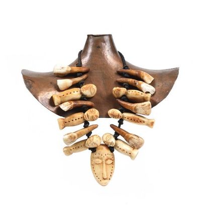 null Peuple LEGA - RDC Rare collier en dents d'hippopotame sculptées, représentant...