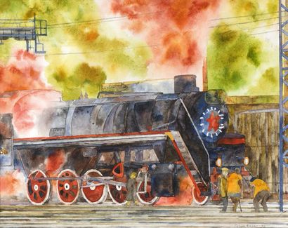 Calum FRASER (né en 1956) Train
Aquarelle sur papier.
Signé et daté «92» en bas à...