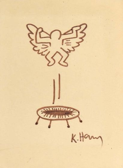 Attribué à Keath HARING (1958-1990) l'Ange trampoline
Feutre sur papier.
Signé en...