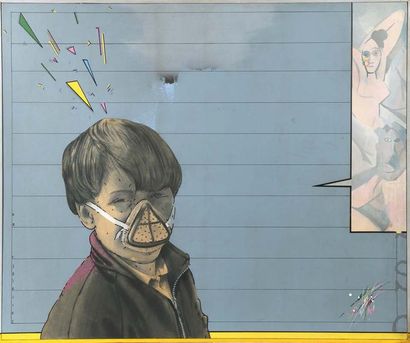 Philippe HOLLEVOUT (Né en 1959) L'art moderne
Huile sur panneau.
Signé et daté «1985»...