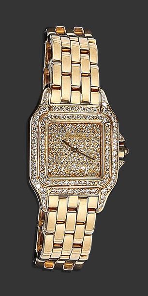 CARTIER Montre de dame Panthère en or jaune 18K (750). Boîtier carré. Couronne de...