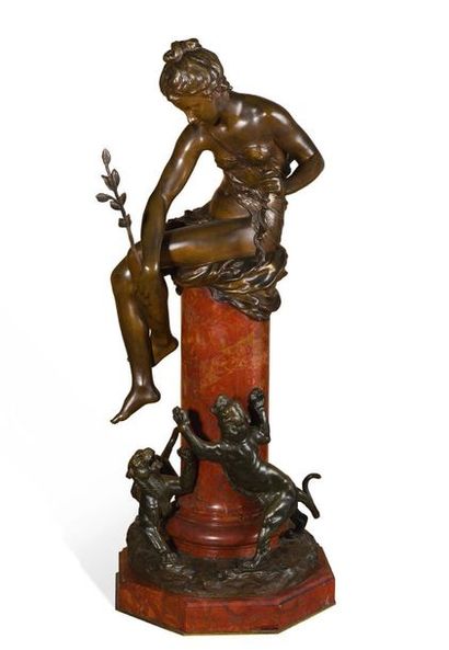 Charles Octvave LEVY (1820-1899) Charmeuses de panthères
Sculpture en bronze et marbre
H....