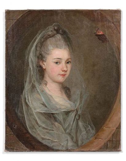 Attribué a Charles Amédée VAN LOO (1719-1795) Portrait de jeune femme en vestale...