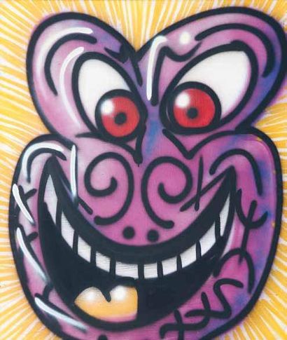 Kenny SCHARF (né en 1958) Pow Face, 1983. Acrylique sur toile, signée, datée et titrée...