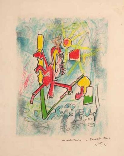 Roberto MATTA (1911-2002) Un cent-tauro. Lithographie en couleurs rehaussée au pastel....