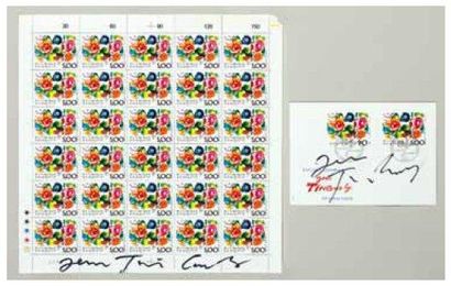 JEAN TINGUELY(1925-1991) Planche de timbres de 5 francs français. Planche numérotée...