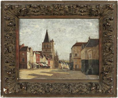 ALFRED LE PETIT (1841-1909) Vue de village (1902) Huile sur panneau 26,7 x 35 cm...