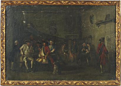 ATTRIBUÉ À THOMAS PATCH (1720-1782) Scène d'auberge: la lecture de la gazette Huile...