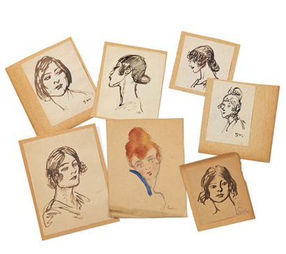 Théophile Alexandre STEINLEN (1859-1923) Têtes de femmes
Suite de six petits dessins...