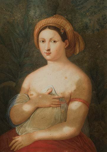 Ecole Française. XIXème siècle. D'après RAPHAEL(1483-1520) La Fornarina
Gouache sur...